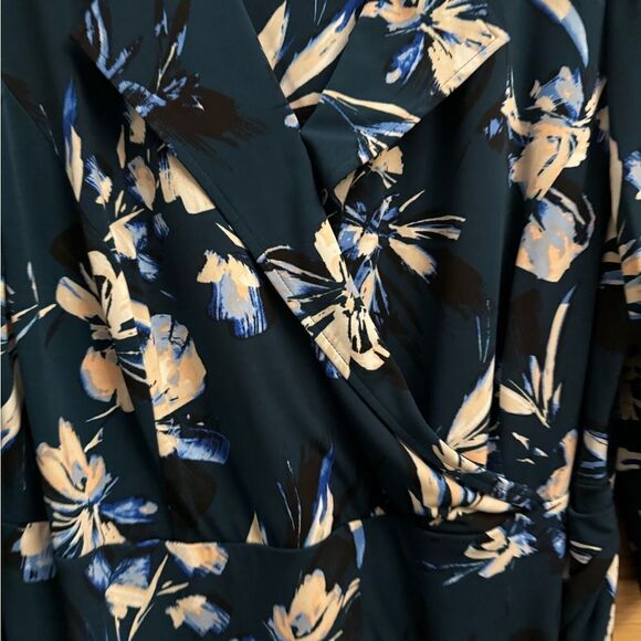 Eliza J Size 18W Emerald Green Floral Print Collared Wrap Dress - Picture 7 of 14